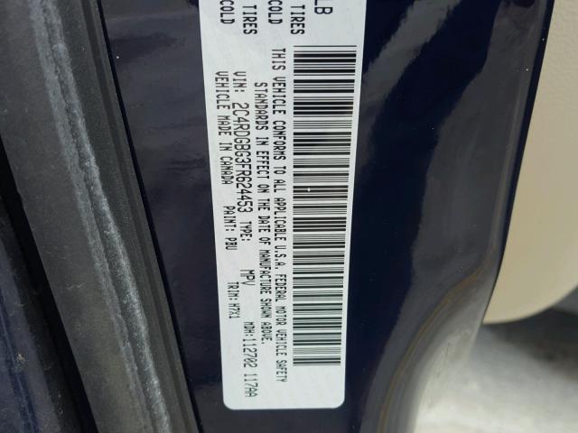 2C4RDGBG3FR624453 - 2015 DODGE GRAND CARA BLUE photo 10