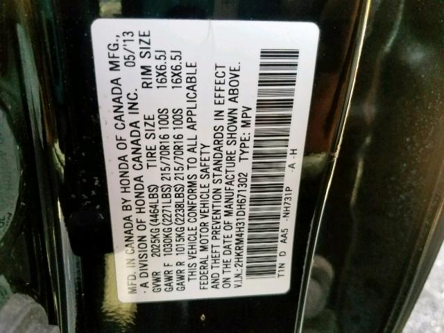 2HKRM4H31DH671302 - 2013 HONDA CR-V LX BLACK photo 10