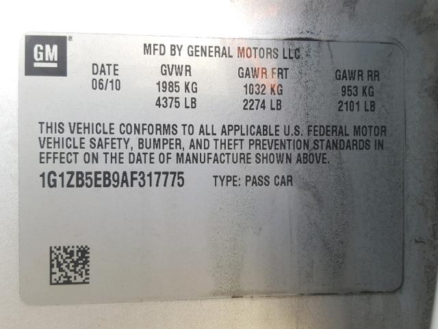 1G1ZB5EB9AF317775 - 2010 CHEVROLET MALIBU LS 银色 照片 10