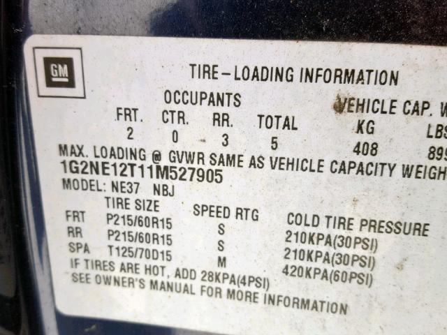 1G2NE12T11M527905 - 2001 PONTIAC GRAND AM S BLUE photo 10