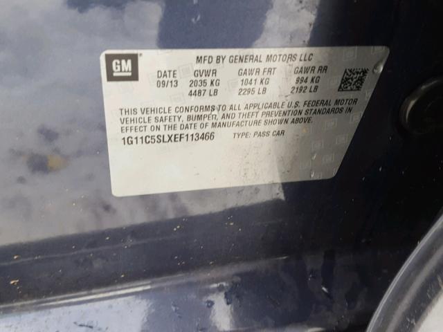 1G11C5SLXEF113466 - 2014 CHEVROLET MALIBU 1LT BLUE photo 10