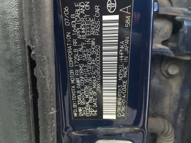 JTKKT624565000552 - 2006 TOYOTA SCION XA BLUE photo 10