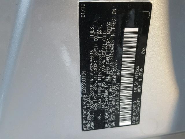 JTLZE4FE4CJ010181 - 2012 TOYOTA SCION XB Күміс фото 10