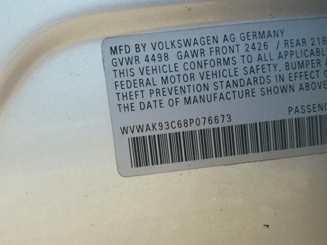 WVWAK93C68P076673 - 2008 VOLKSWAGEN PASSAT KOM SILVER photo 10