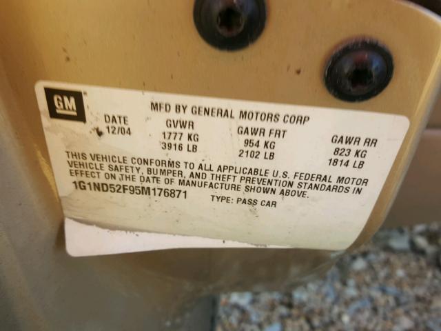 1G1ND52F95M176871 - 2005 CHEVROLET CLASSIC TAN photo 10