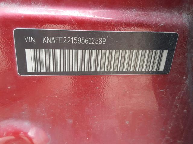 KNAFE221595612589 - 2009 KIA SPECTRA EX RED photo 10