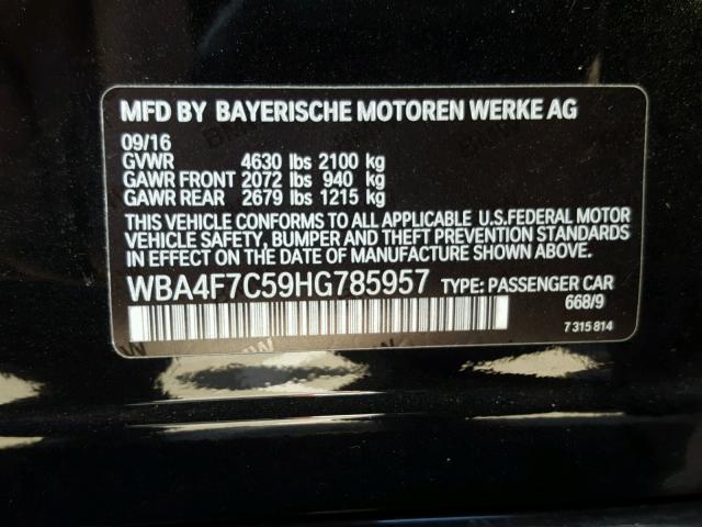 WBA4F7C59HG785957 - 2017 BMW 430I GRAN BLACK photo 10