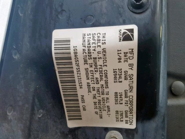 1G8AG52F55Z131534 - 2005 SATURN ION LEVEL SILVER photo 10