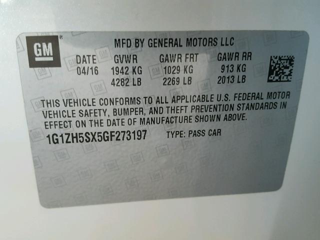 1G1ZH5SX5GF273197 - 2016 CHEVROLET MALIBU PRE 白色 照片 10