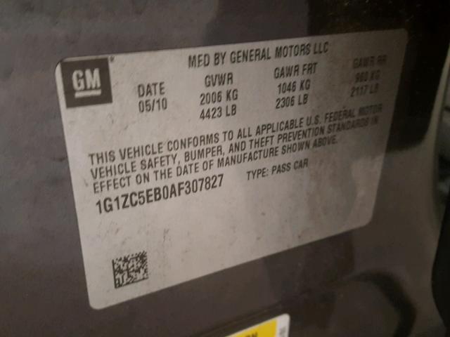 1G1ZC5EB0AF307827 - 2010 CHEVROLET MALIBU 1LT GRAY photo 10