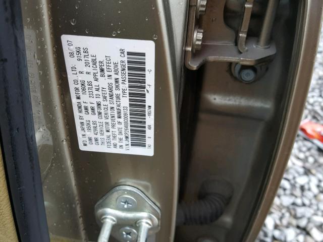 JHMCP26488C009133 - 2008 HONDA ACCORD LXP GOLD photo 10