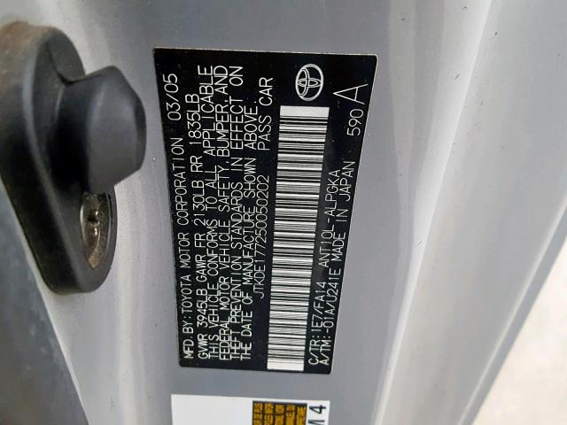 JTKDE177250050202 - 2005 TOYOTA SCION TC ვერცხლისფერი ფოტო 10