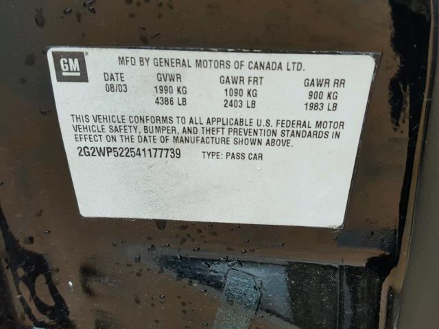 2G2WP522541177739 - 2004 PONTIAC GRAND PRIX BLACK photo 10