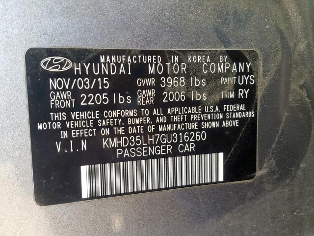 KMHD35LH7GU316260 - 2016 HYUNDAI ELANTRA GT GRAY photo 10