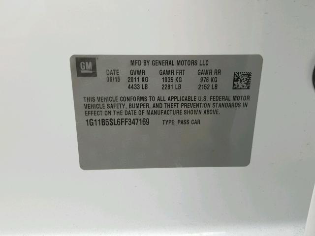 1G11B5SL6FF347169 - 2015 CHEVROLET MALIBU LS 白色 照片 10