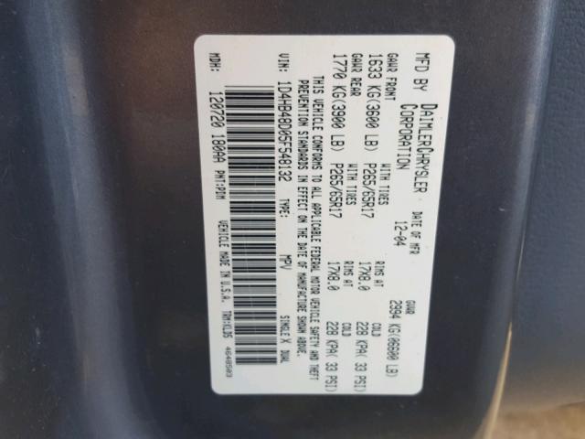 1D4HB48D05F548132 - 2005 DODGE DURANGO SL GRAY photo 10