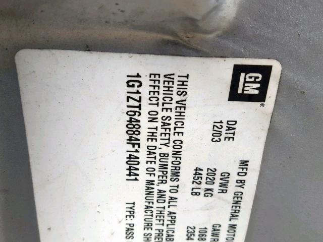 1G1ZT64884F140441 - 2004 CHEVROLET MALIBU MAX 银色 照片 10