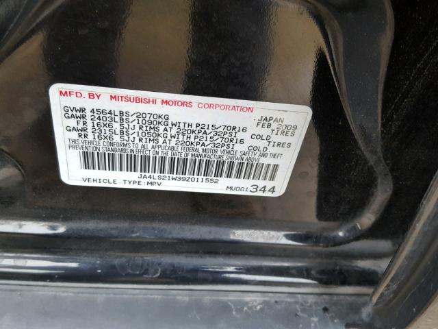 JA4LS21W39Z011552 - 2009 MITSUBISHI OUTLANDER BLACK photo 10