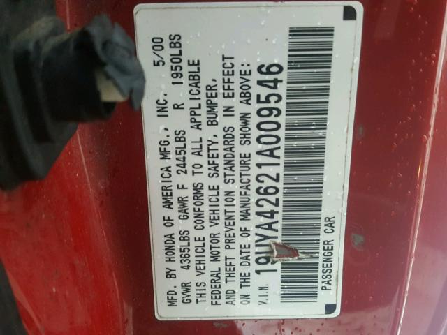 19UYA42621A009546 - 2001 ACURA 3.2CL TYPE RED photo 10