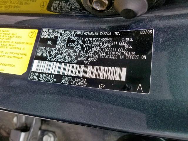 2T2GK31U07C003956 - 2007 LEXUS RX 350 GRAY photo 10