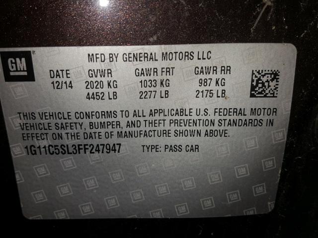 1G11C5SL3FF247947 - 2015 CHEVROLET MALIBU 1LT 勃艮第红 照片 10