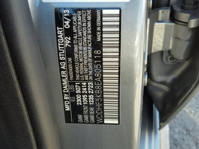 WDDHF5KB8EA805118 - 2014 MERCEDES-BENZ E 350 GRAY photo 10