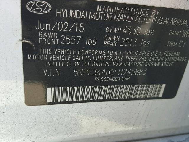 5NPE34AB2FH245883 - 2015 HYUNDAI SONATA SPO WHITE photo 10