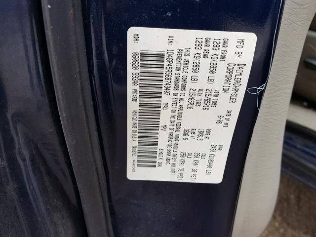 1D4GP45R56B743407 - 2006 DODGE CARAVAN SX BLUE photo 10