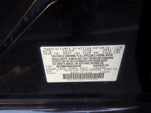 3N1AB6AP6AL654246 - 2010 NISSAN SENTRA 2.0 BLACK photo 10