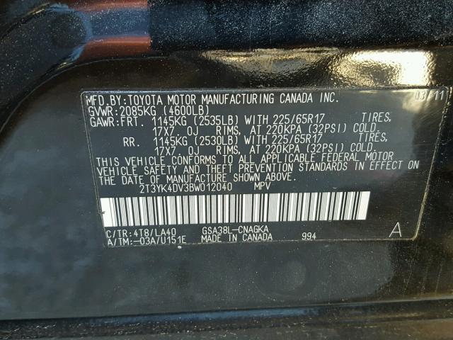 2T3YK4DV3BW012040 - 2011 TOYOTA RAV4 LIMIT BLACK photo 10