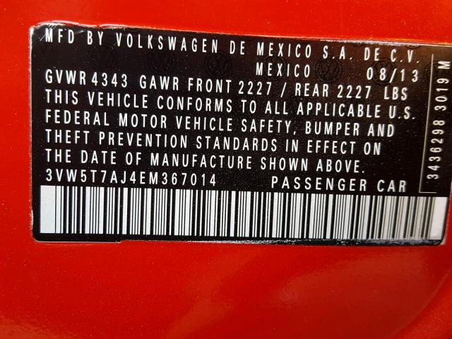 3VW5T7AJ4EM367014 - 2014 VOLKSWAGEN JETTA GLI RED photo 10