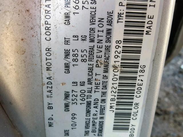 JM1BJ2210Y0219298 - 2000 MAZDA PROTEGE ES SILVER photo 10