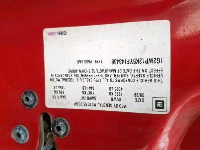 1G2WP12K5YF143436 - 2000 PONTIAC GRAND PRIX RED photo 10