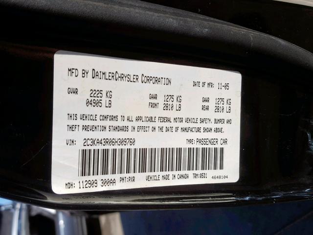 2C3KA43R06H309760 - 2006 CHRYSLER 300 BLACK photo 10