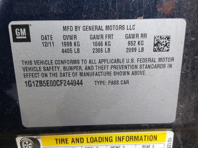 1G1ZB5E00CF244944 - 2012 CHEVROLET MALIBU LS BLUE photo 10