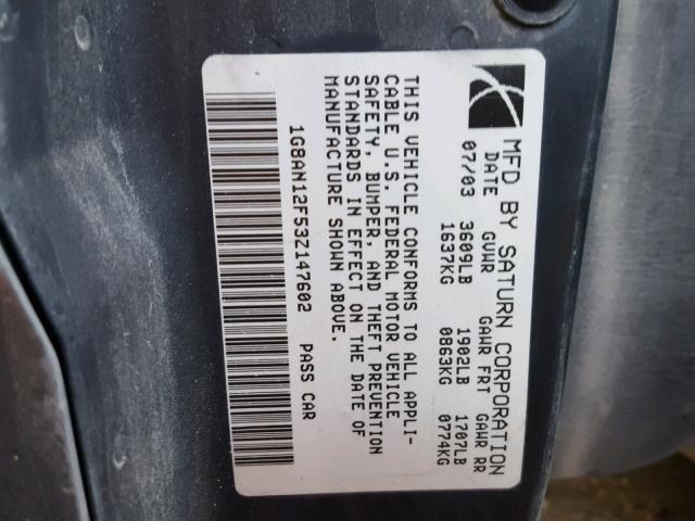 1G8AW18BX7Z113159 - 2007 SATURN ION LEVEL GRAY photo 10