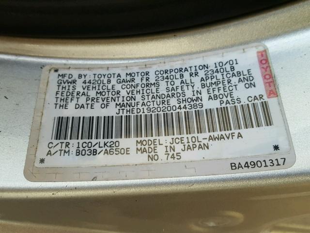 JTHED192020044389 - 2002 LEXUS IS 300 SPO SILVER photo 10