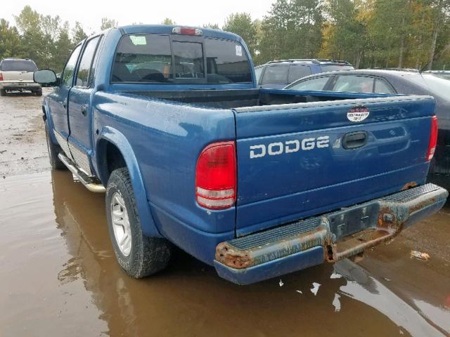 1B7HG38N72S562887 - 2002 DODGE DAKOTA QUA BLUE photo 3