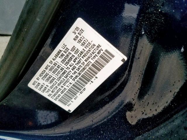 5FNRL38705B075372 - 2005 HONDA ODYSSEY EX BLUE photo 10