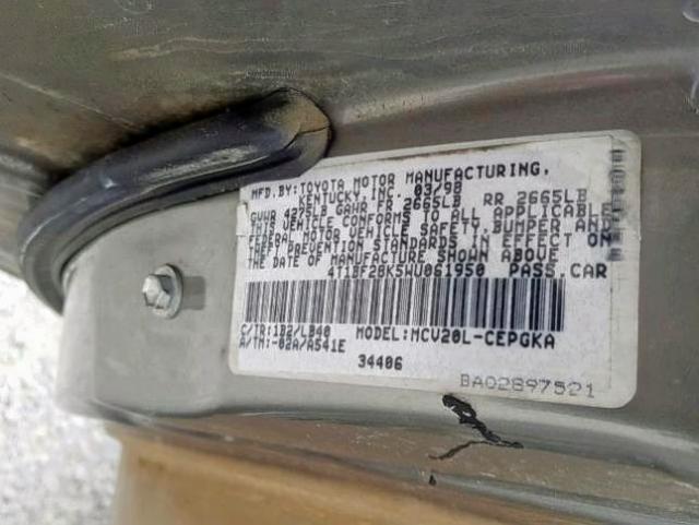 4T1BF28K5WU061950 - 1998 TOYOTA CAMRY CE GOLD photo 10