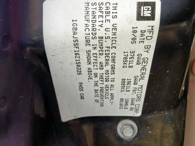 1G8AJ55F16Z150225 - 2006 SATURN ION LEVEL GOLD photo 10