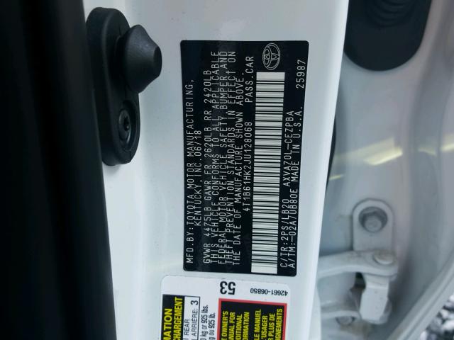 4T1B61HK2JU128068 - 2018 TOYOTA CAMRY XSE WHITE photo 10