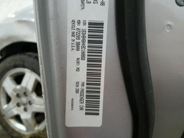 1B3HB48A49D100868 - 2009 DODGE CALIBER SX SILVER photo 10