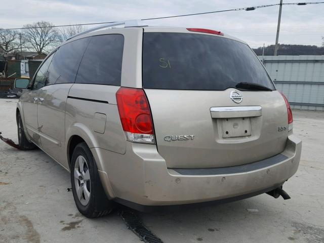 5N1BV28U17N130018 - 2007 NISSAN QUEST S TAN photo 3