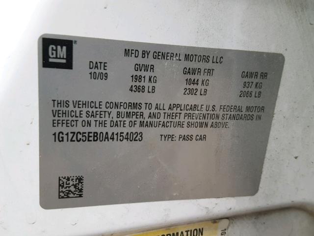 1G1ZC5EB0A4154023 - 2010 CHEVROLET MALIBU 1LT WHITE photo 10