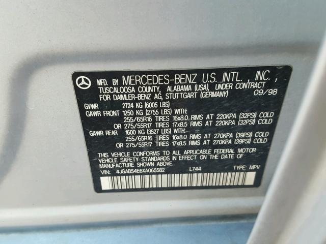 4JGAB54E6XA065582 - 1999 MERCEDES-BENZ ML 320 SILVER photo 10