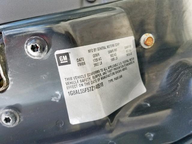 1G8AL55F57Z140518 - 2007 SATURN ION LEVEL BLACK photo 10