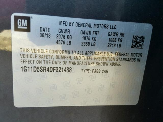 1G11D5SR4DF321438 - 2013 CHEVROLET MALIBU 1LT 石墨色 照片 10