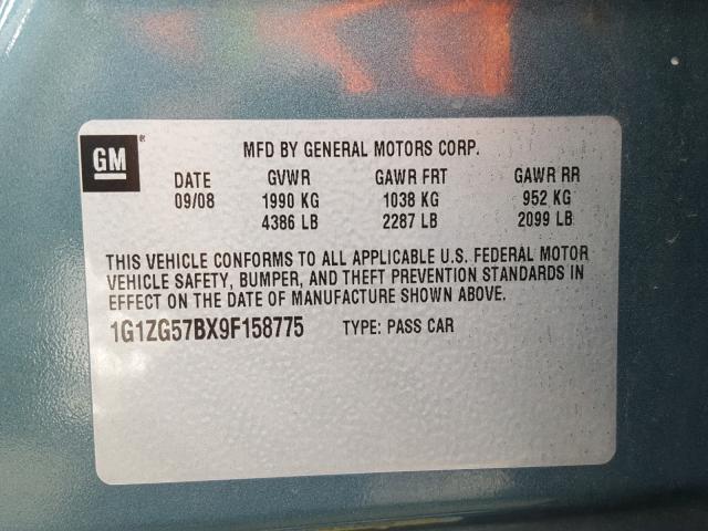 1G1ZG57BX9F158775 - 2009 CHEVROLET MALIBU LS 绿色 照片 10