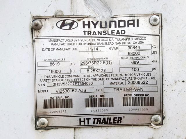 3H3V532C7FT354080 - 2015 HYUNDAI DRYVAN WHITE photo 10